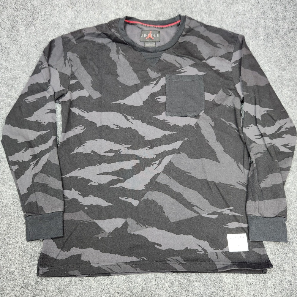 Nike Air‎ Jordan Shirt Mens Small Gray Camoflage Long Sleeve Jumpman Basketball